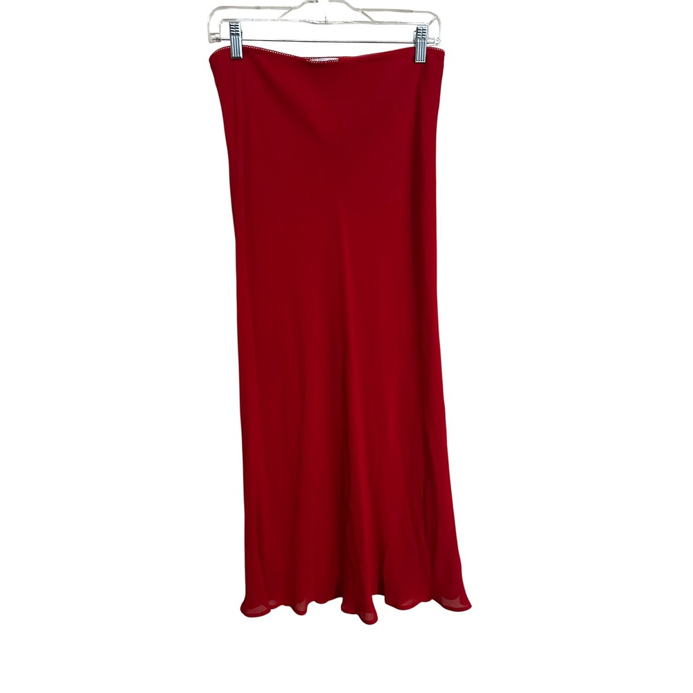 Reformation Solid Red High Rise Midi Skirt Crochet Trim Size 10